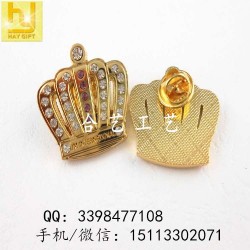 金屬鏤空徽章，皇冠水鉆襟章，鋅合金立體徽章